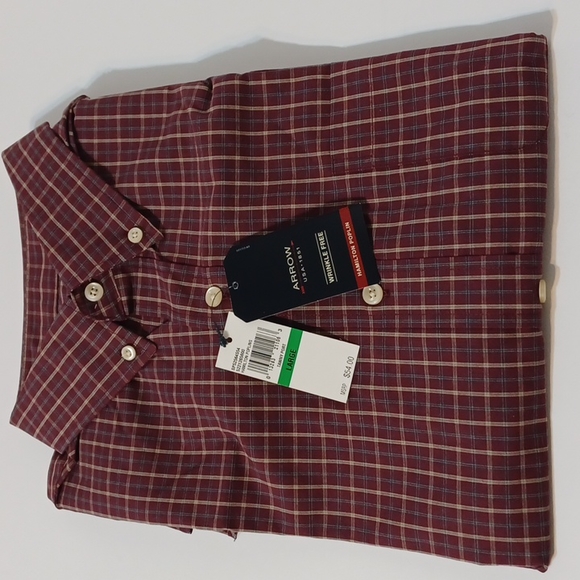 NWT Arrow USA 1851 Men's Hamilton Tawny Port Plaid Poplin Long-Sleeved Shirt - Picture 8 of 8